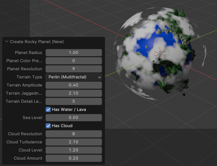 Rocky Planet Generation Parameters